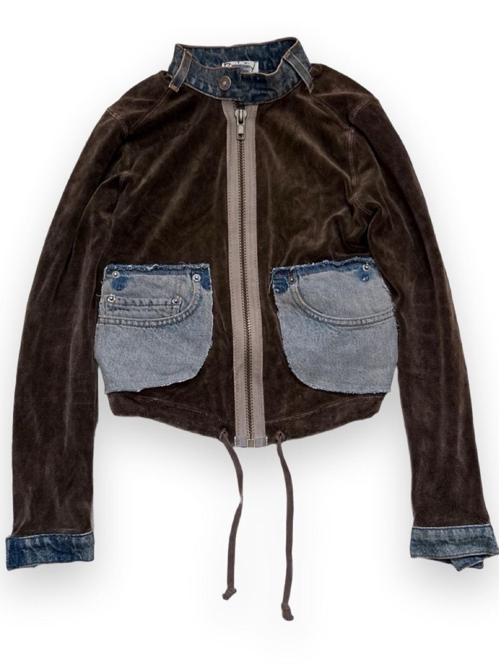 Y2K vintage Riley velour & denim moto track jacket
